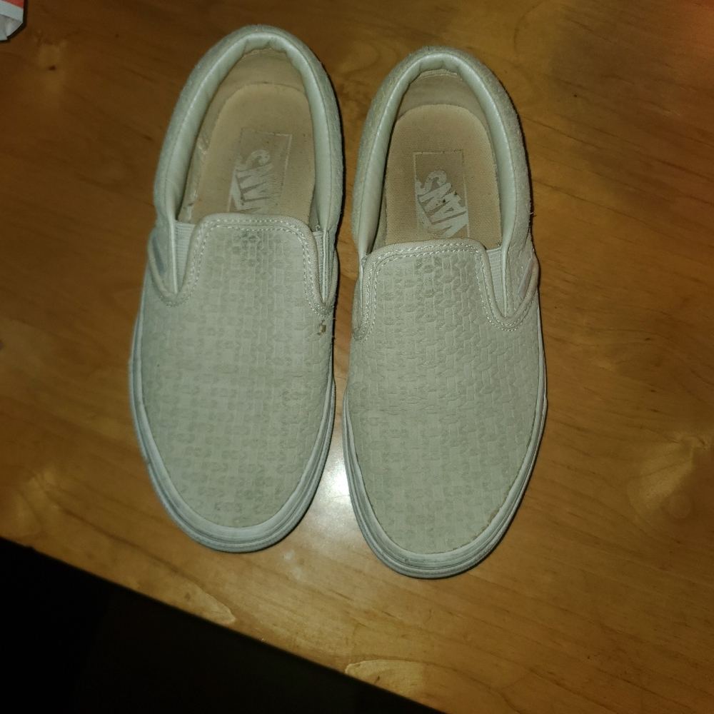 Vans Cream Woven Slip-On Shoes Kids Size 3
